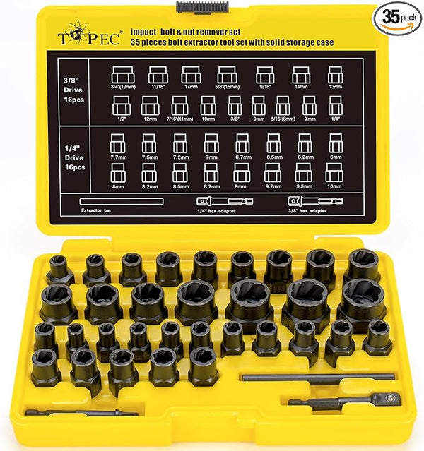 Topec 35pcs Bolt & Nut Remover Socket Set and Removal Tool -T8095