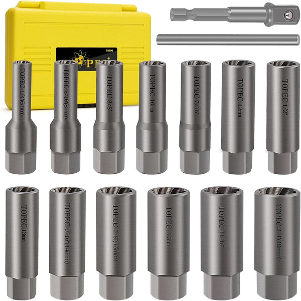 Topec 15PCS Deep Bolt Extractor Kit and Nut Extractor Socket Set-T8100