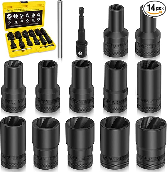 14PCS Lug Nut Removal Tool, 1/2" Drive Lug Nut Extractor Set-T8099