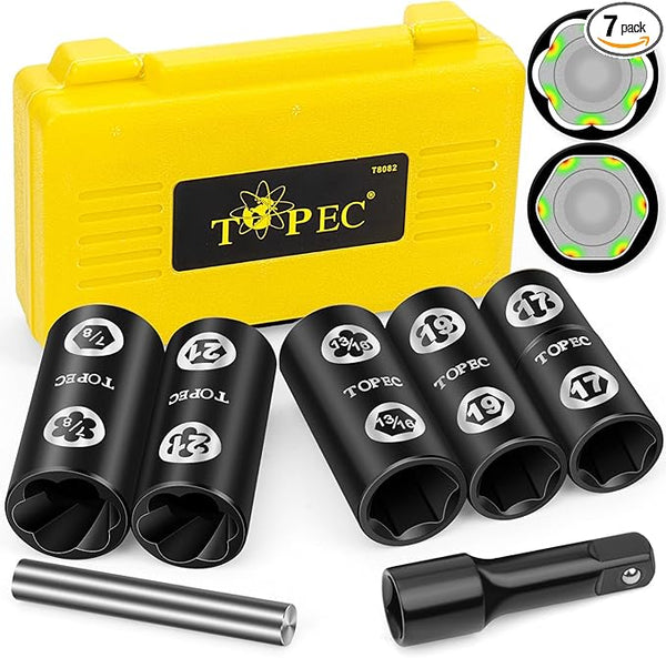 7-Piece 2-IN-1 Lug Nut Extractor & Socket,Wheel Lock Removal Kit-T8082