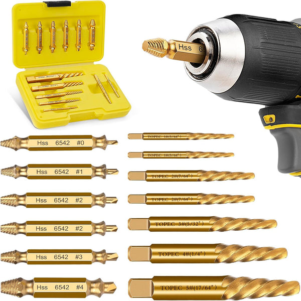 Topec 13pcs Stripped Screw Extractor Set and  Small Easy Out Removal Tool-T8089