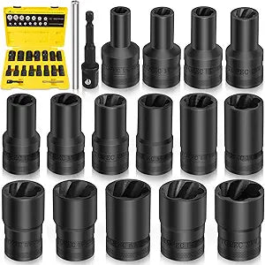 Topec 17PCS Lug Nut Extractor Set and Universal Wheel Lock Removal Kit-T8097