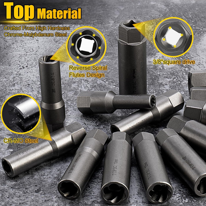 Extractor Deep Socket Topec 15PCS Deep Bolt Extractor Kit and Nut Extractor Socket Set-T8100