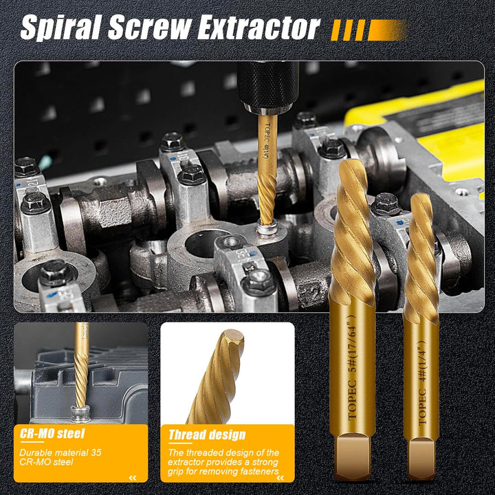 Fallen Screw Tools Topec 13pcs Stripped Screw Extractor Set and Small Easy Out Removal To