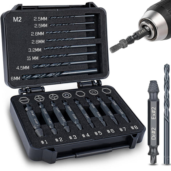 Topec 16PCS Damaged Screw Extractor Set and Left Hand Drill Bit Set-T8110