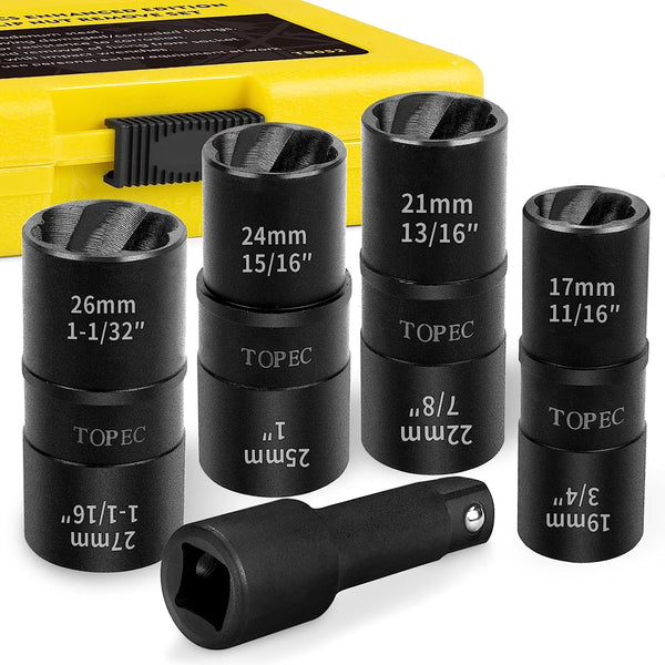 Topec 5-Piece Flip Edition Bolt Extractor Set, 1/2” Lug Nut Remover-T8052