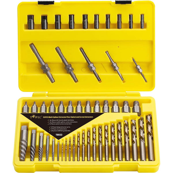 Topec 55Pcs Screw & Broken bolt extractors and Drill Bits-T8033