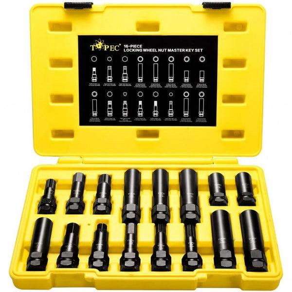 Topec 16pcs SAE Metric Wheel Lock Removal Set-T8001