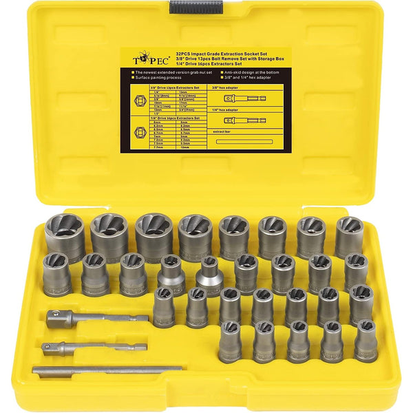TOPEC 32Pcs Bolt Extractor Set, Impact Bolt & Nut Remover Set-T8035