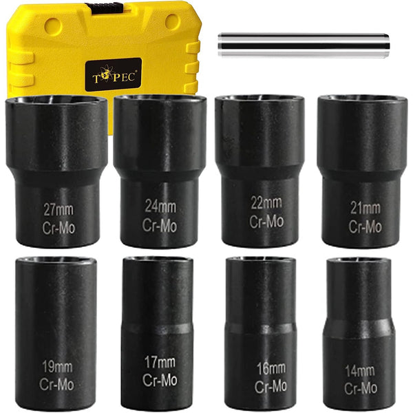TOPEC 9PCS Bolt Nut Extractor Set, Lug Nut Remover Socket Tool, 1/2" Drive Impact-T8031