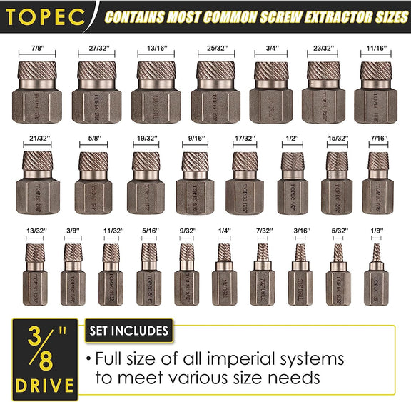 Topec 25Pcs Double Head Screw Extractor Set-T8037