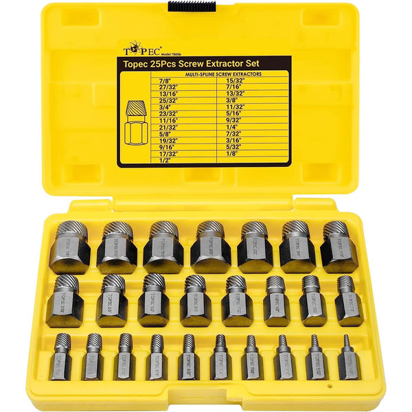Topec 25Pcs Screw Extractor Set,Hex Head Multi-Spline - T8006